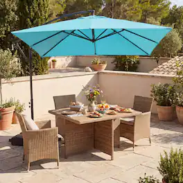Mondawe - 8x8 FT Offset Cantilever Square Patio Umbrella 360 Rotation with Base - Turquoise