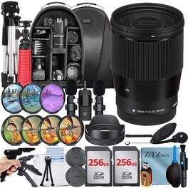 Sigma - 16mm f/1.4 DC DN Contemporary Lens for Canon RF Mount with 2x 256GB Card + Case + ZeeTech Accessory Bundle - Black