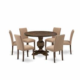 East West Furniture - 7 Piece Table Set Includes a Dining Room Table and 6 Light Sable Linen Fabric Mid Century Modern - Multi-Color