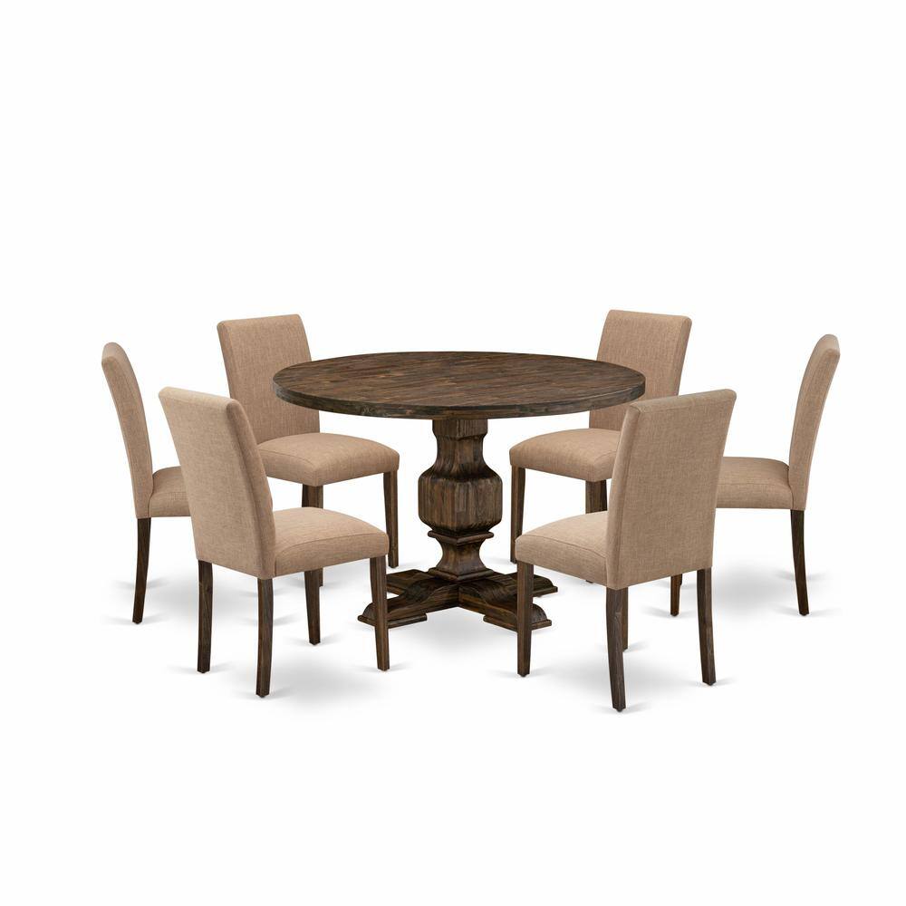 Front. East West Furniture - East West Furniture 7 Piece Table Set Includes a Dining Room Table and 6 Light Sable Linen Fabric Mid Century Modern - Multi-Color.