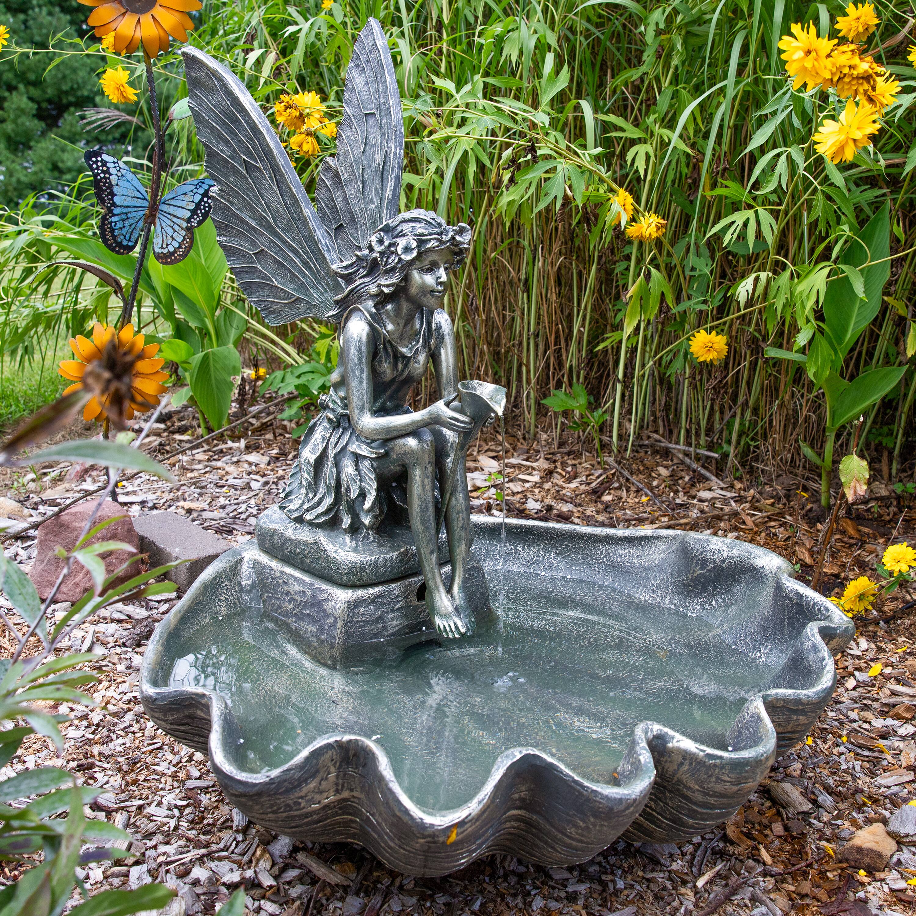 Alt View 7. Sunnydaze - Fiberglas Fairy Shell Outdoor Water Fountain - 30 in - Bronze.