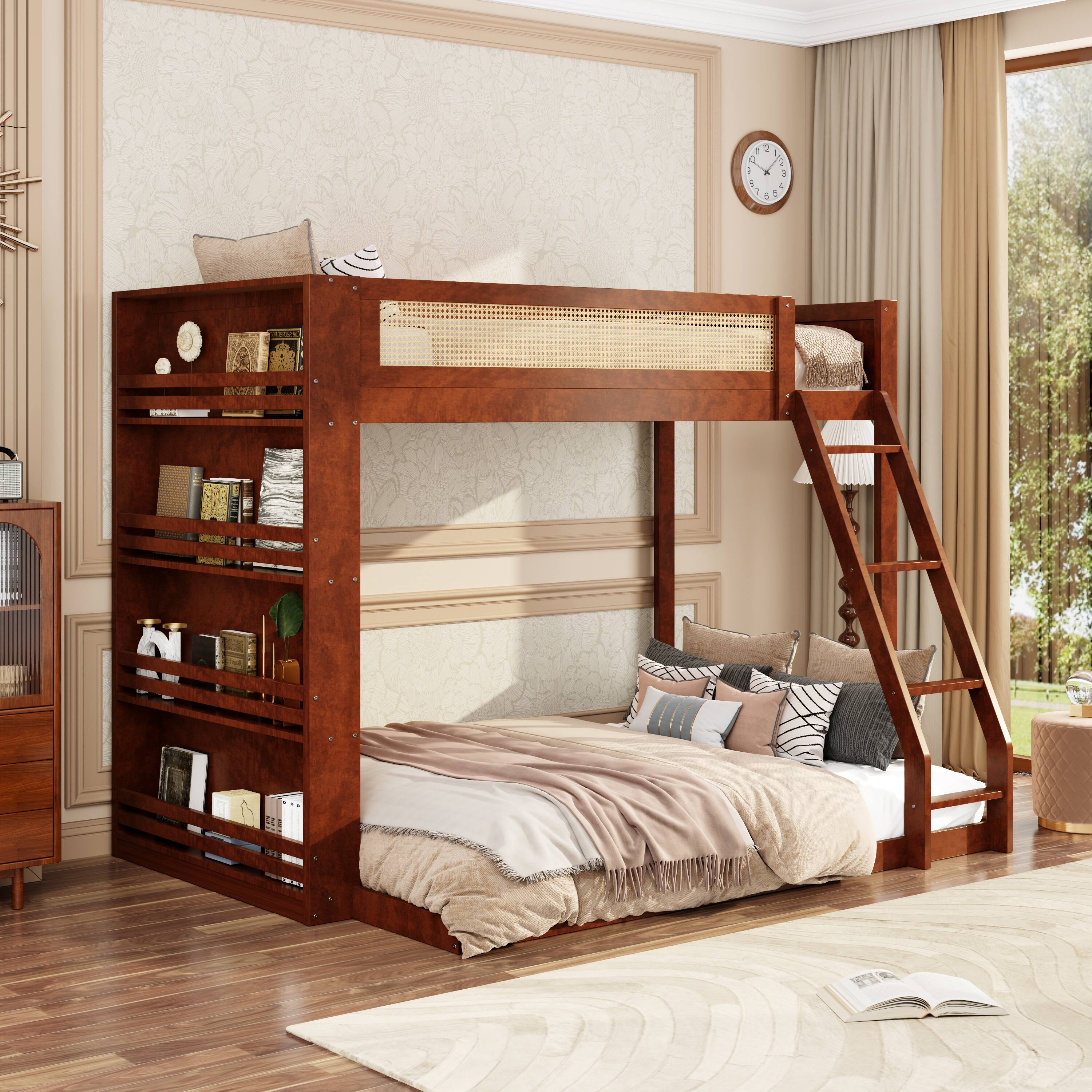 Anysun - Twin over Full Bunk Bed with Shelf and LED - Espresso
