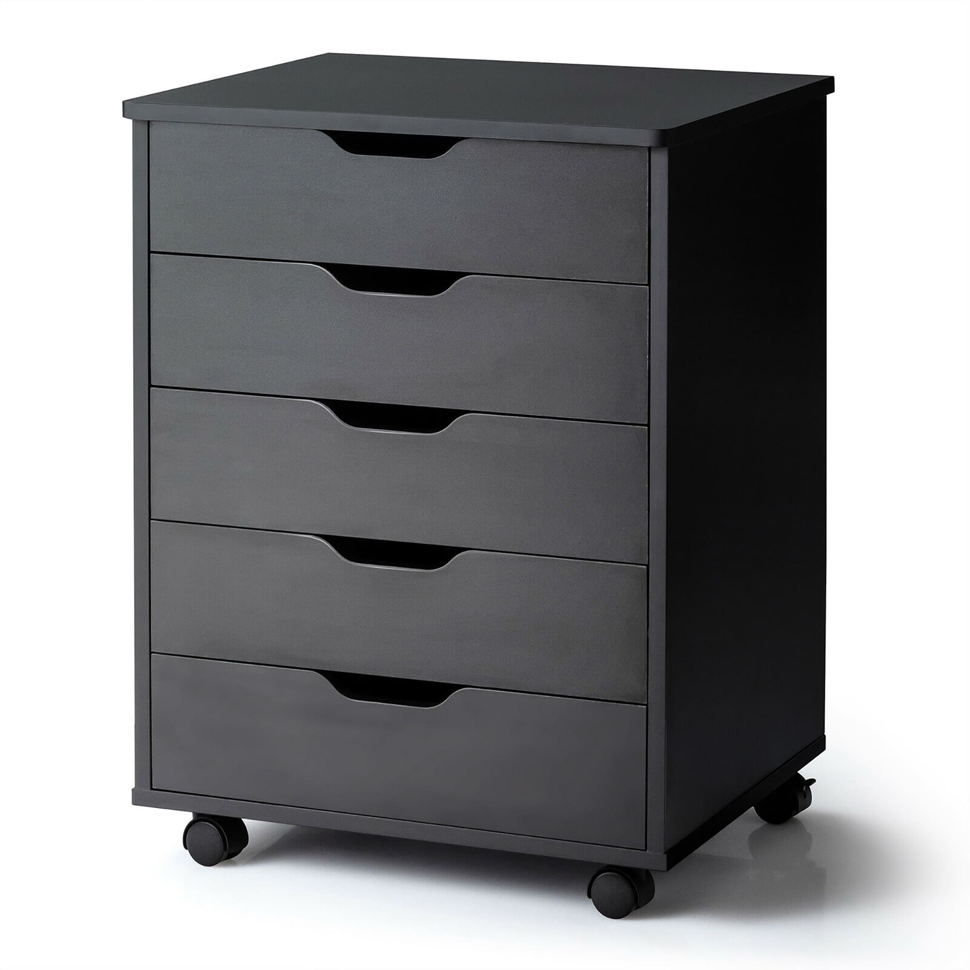 Front. Costway - Costway 5 Drawer Chest Storage Dresser Floor Cabinet Organizer with Wheels - Black.