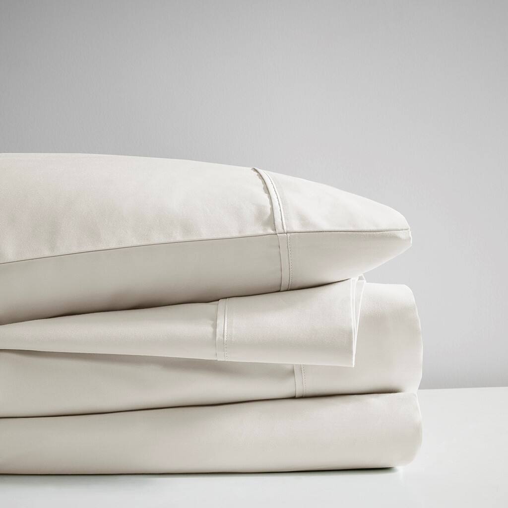 Alt View 2. Gracie Mills - Gracie Mills Nora 300 Thread Count Sateen Weave Organic Cotton Deep Pocket Sheet Set - Ivory.
