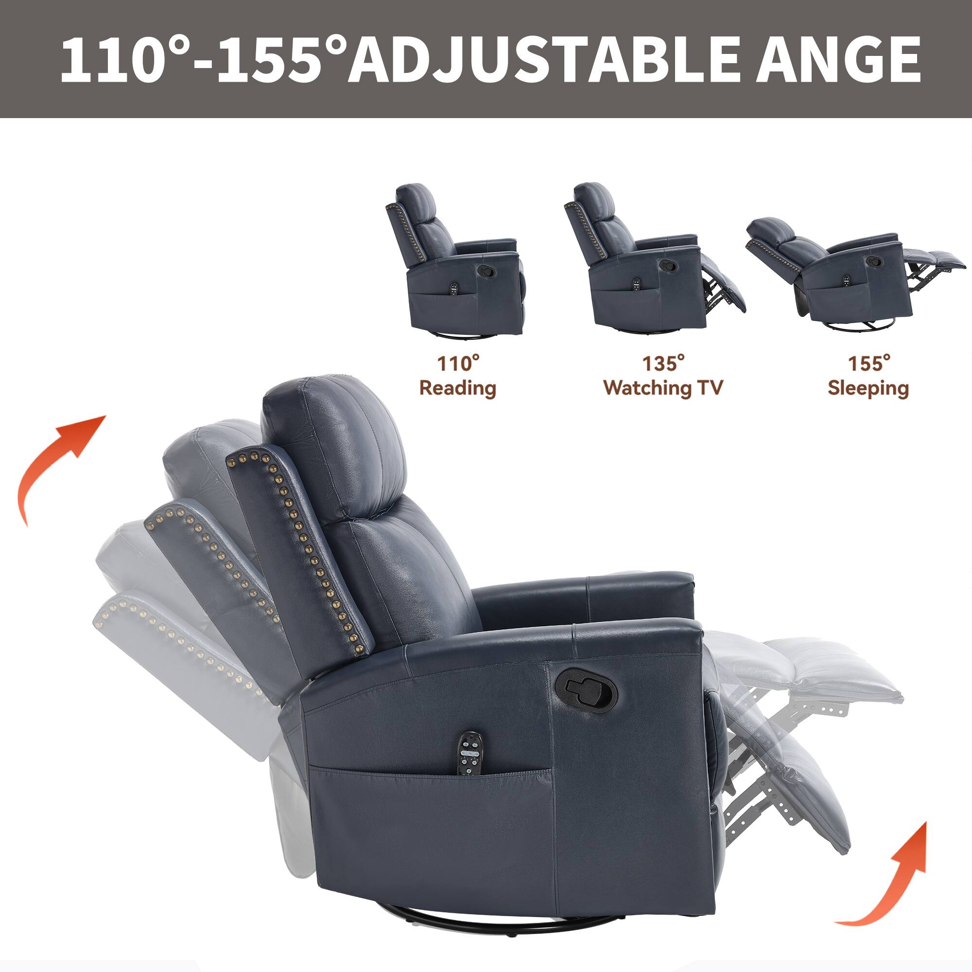 110°-155° Adjustable Angle

110° Reading  
135° Watching TV  
155° Sleeping