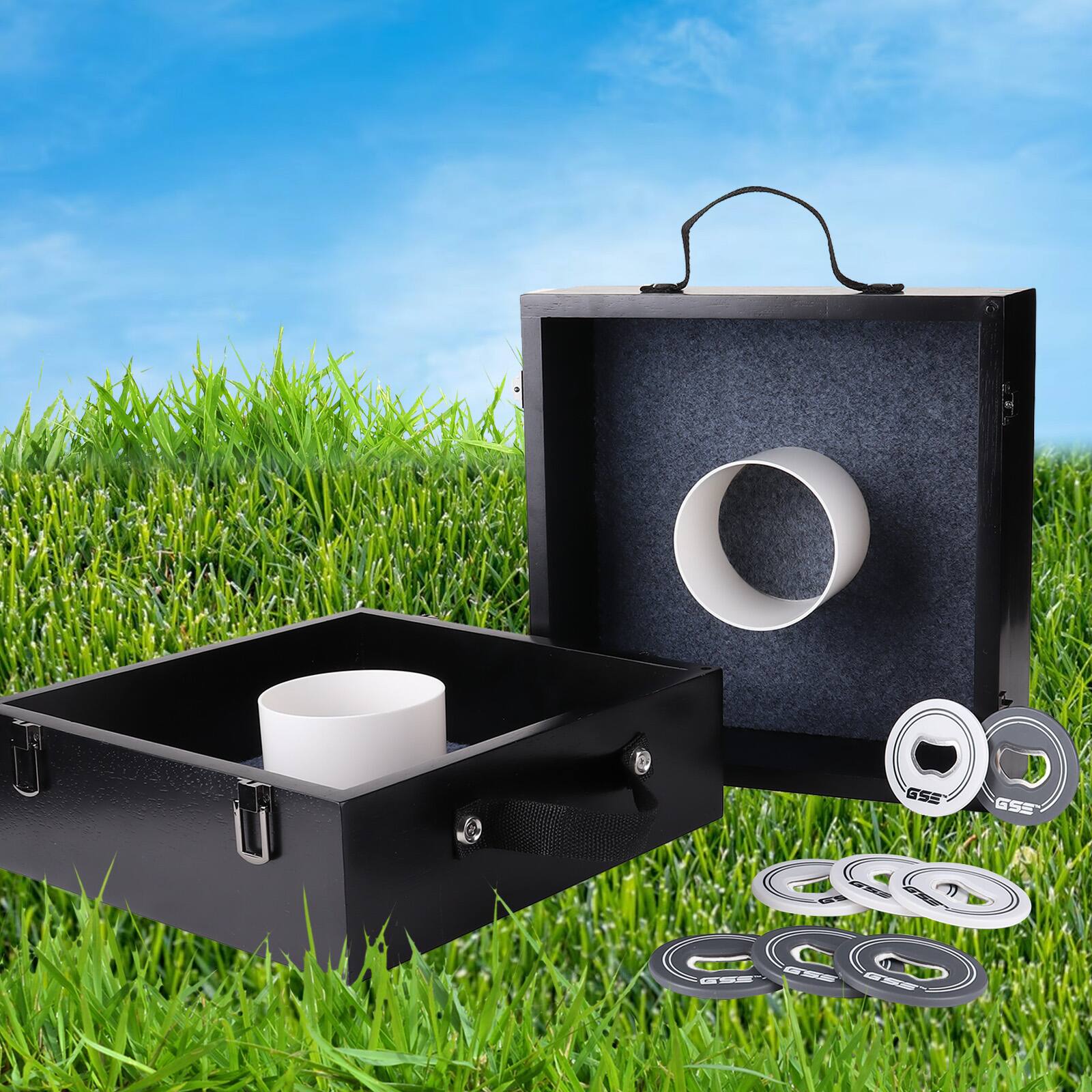 Alt View 3. GSE Games & Sports Expert - Quality Outdoor Solid Wood Washer Toss Game Set with Set of 8 Replacement Washers - Black.