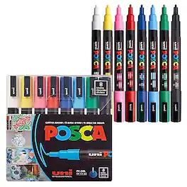 uni-ball - uni POSCA PC-3M Water-Based Paint Markers, Fine Tip, 8/Pack (PC3M8C) - Assorted Inks
