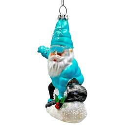 OrnamentallyYou - Snowboarding Gnome Glass Christmas Ornament Winter Blue Aspen Tree Decor - Multi-colored
