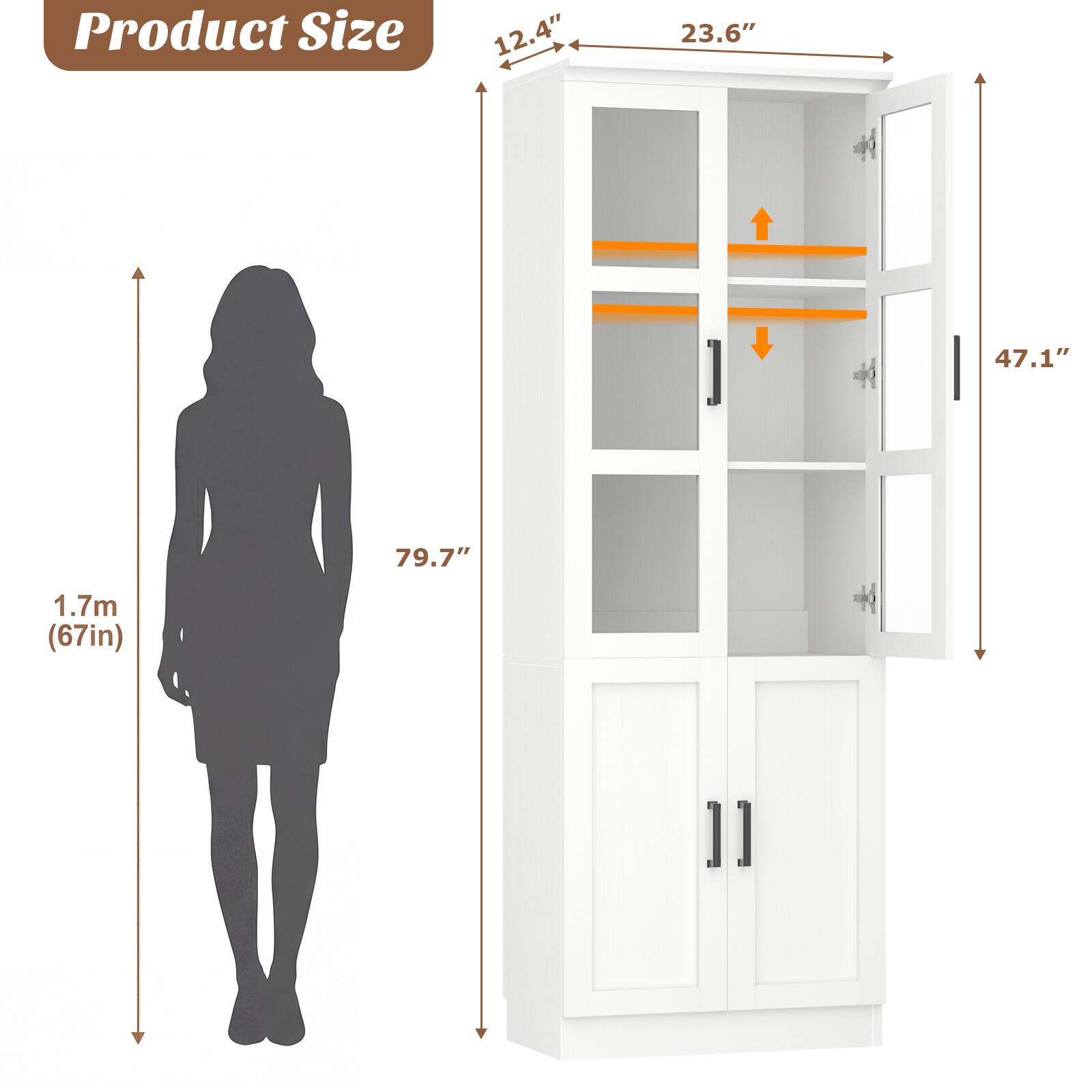 Product Size: 12.4" x 23.6" x 47.1" x 79.7" (1.7m / 67in)