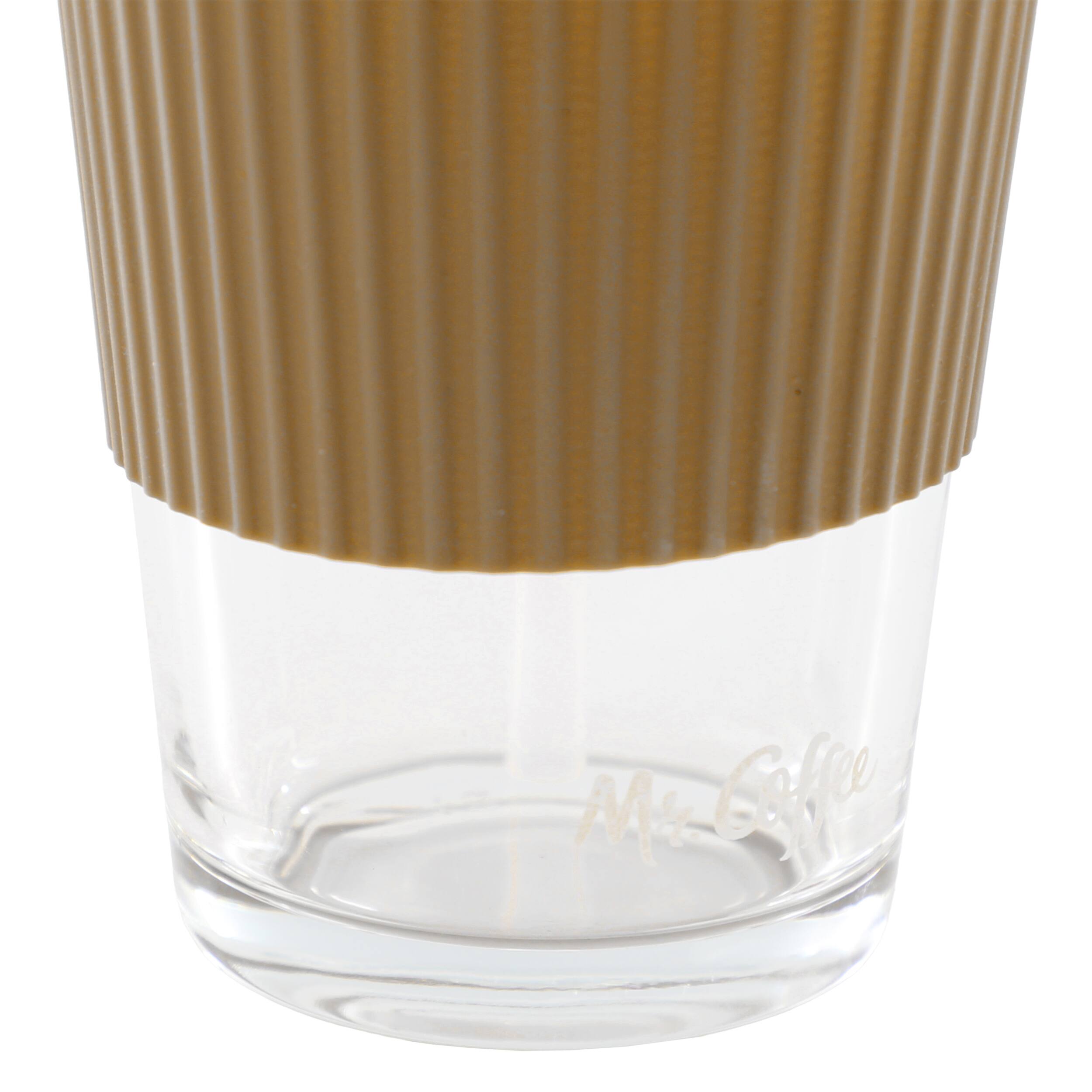 Alt View 4. Mr. Coffee - Mr. Coffee Sip Savvy 4 Piece 15 Ounce Silicone Sleeve Glass Cup Set w/ Lid and Straw in Brown - Brown.