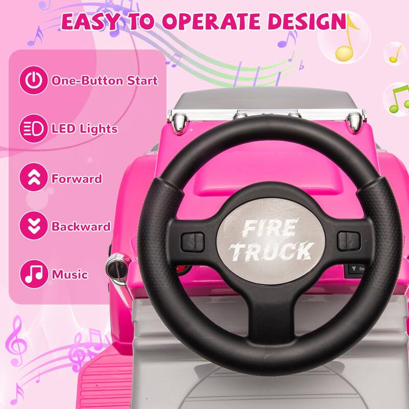 EASY TO OPERATE DESIGN

- One-Button Start
- LED Lights
- Forward
- Backward
- Music

FIRE TRUCK
