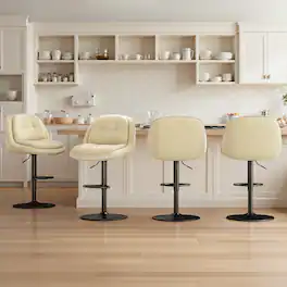 Brick Attic - 26"-34" Adjustable Height Swivel Bar Stool, 360° Rotating Upholstered Stool with Dual-Layer Cushion, 4-piece set - off-white