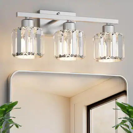 Front. Comfort Essence - Bathroom Light Fixtures Over Mirror Brushed Nickel Crystal Wall Sconce With E Base For Kitchen Living Room - Round.