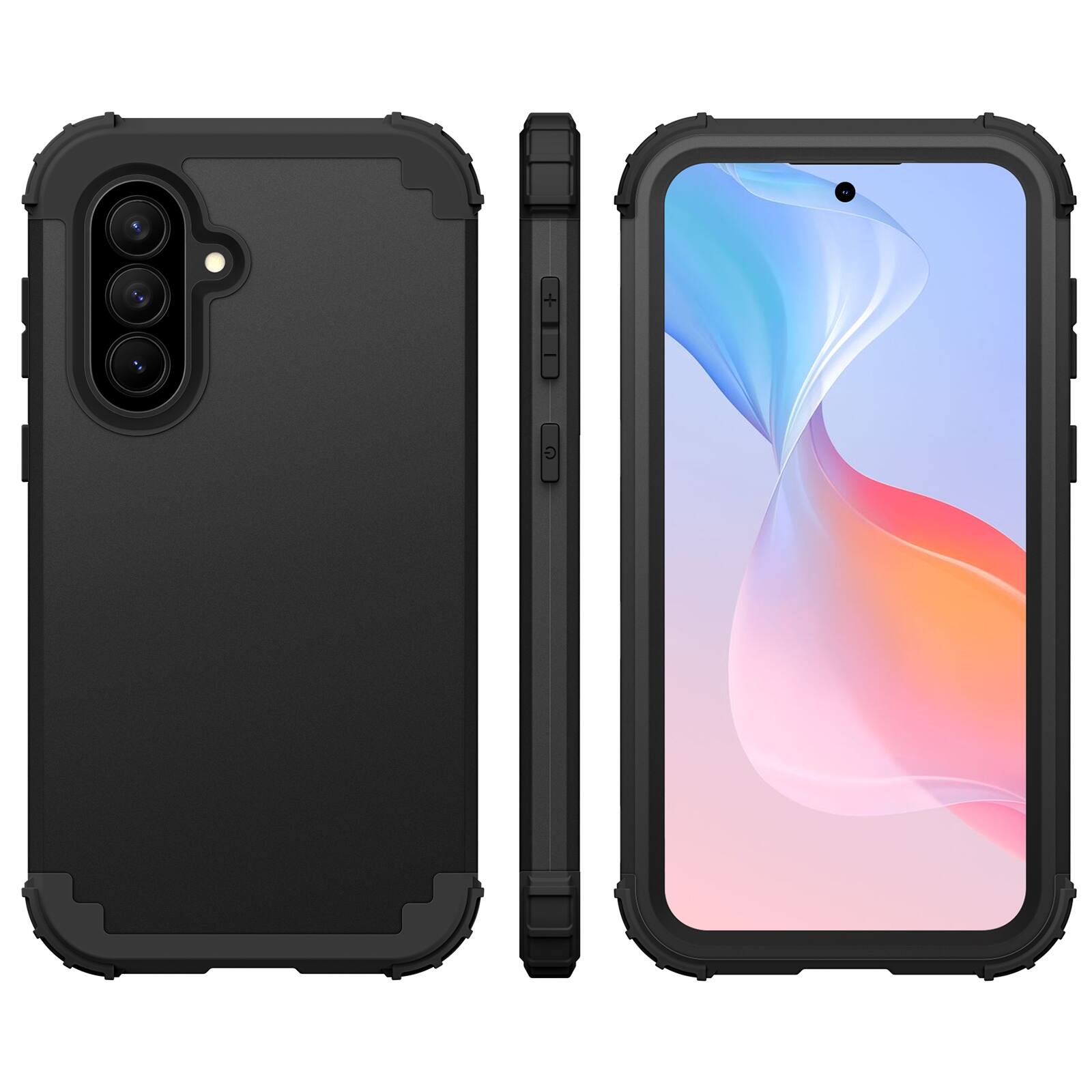 Angle. UUCOVER - Rugged Protective Case for Samsung Galaxy A37 5G, Shockproof Silicone+PC Case Heavy Duty Protection Back Cover - Black.