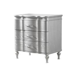 Manhattan Lane - Eleena Nightstand, 3 Drawers, Silver Solid Wood, Metal Handles 28 Inch - Silver, Chrome