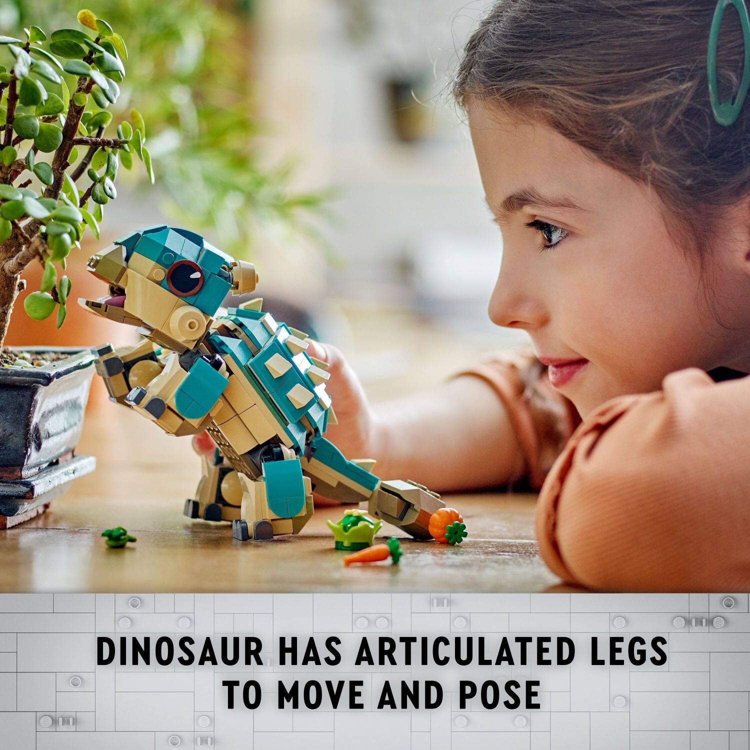 Dinosaur has articulated legs to move and pose.