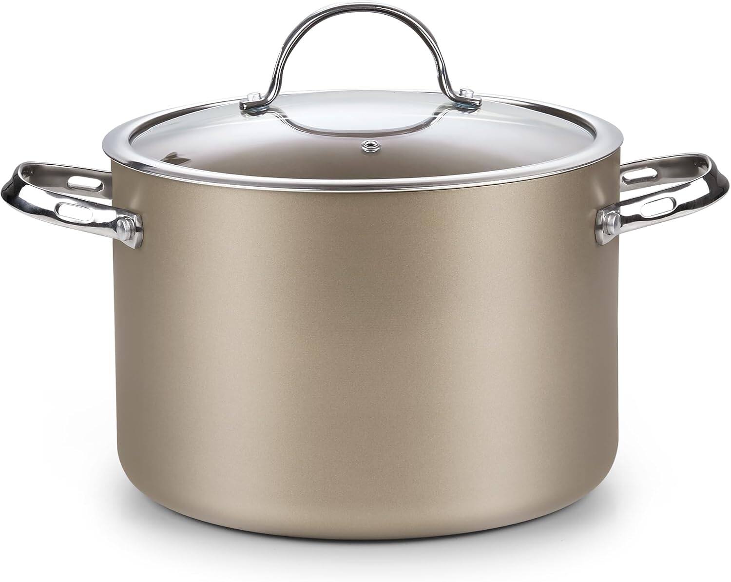 Front. Cooks Standard - Classic 8 qt Stock Pot Dutch Oven Casserole with Glass Lid, Hard Anodized Nonstick Stockpot, Induction, Bronze - bronze.