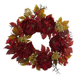 BreeBe - 24" Peony Sedum Wreath - Red/Yellow