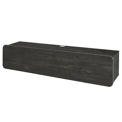 Front. FurniFact - Black floating TV stand, 80 inch flat screens, modern design, durable wood - Black.