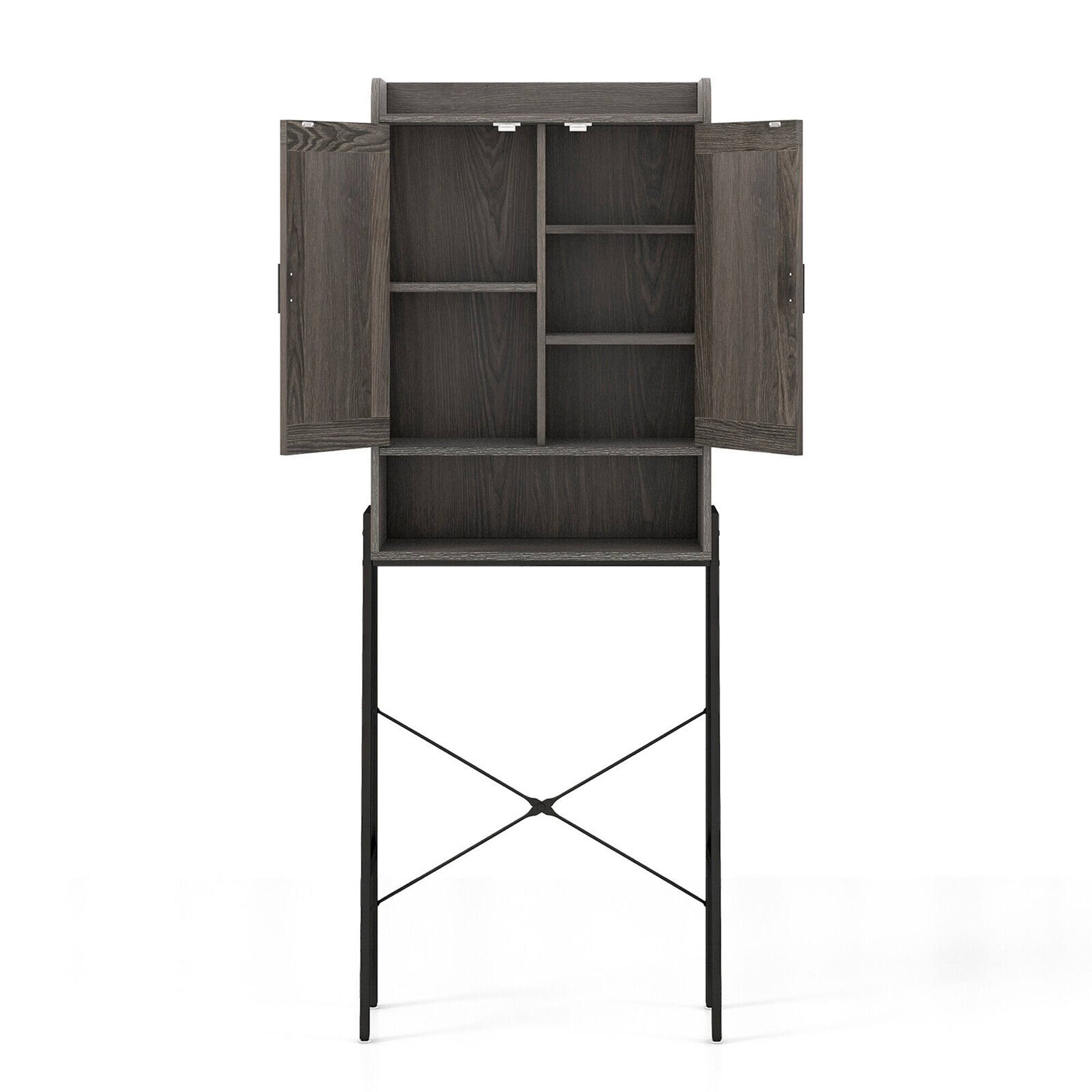 Alt View 9. Gymax - Gymax Over The Toilet Storage Cabinet Bathroom Space Saver with Double Doors Grey - Grey.