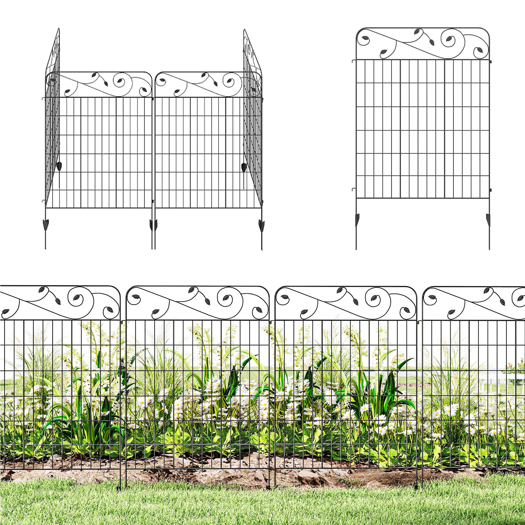 Front. Outsunny - Garden Fence, 4 Pack Steel Fence Panels, 11.5' L x 43" H, Rust-Resistant Decorative Border Flower Edging for Yard - Black.