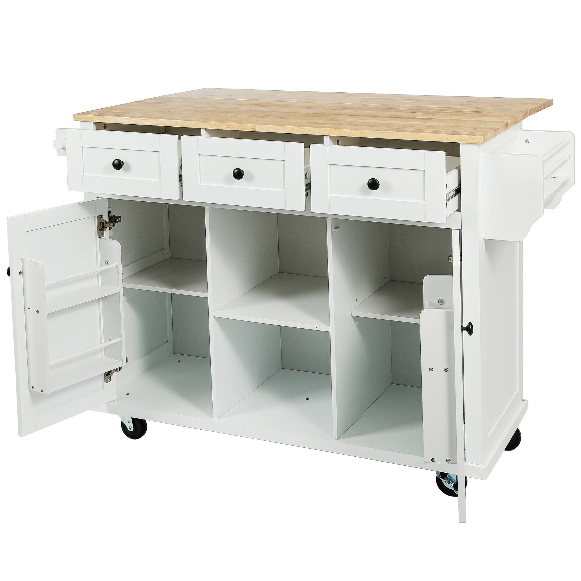 Forest'nSky Kitchen Cart with Rubber Wood Drop Leaf Countertop – 5 ...