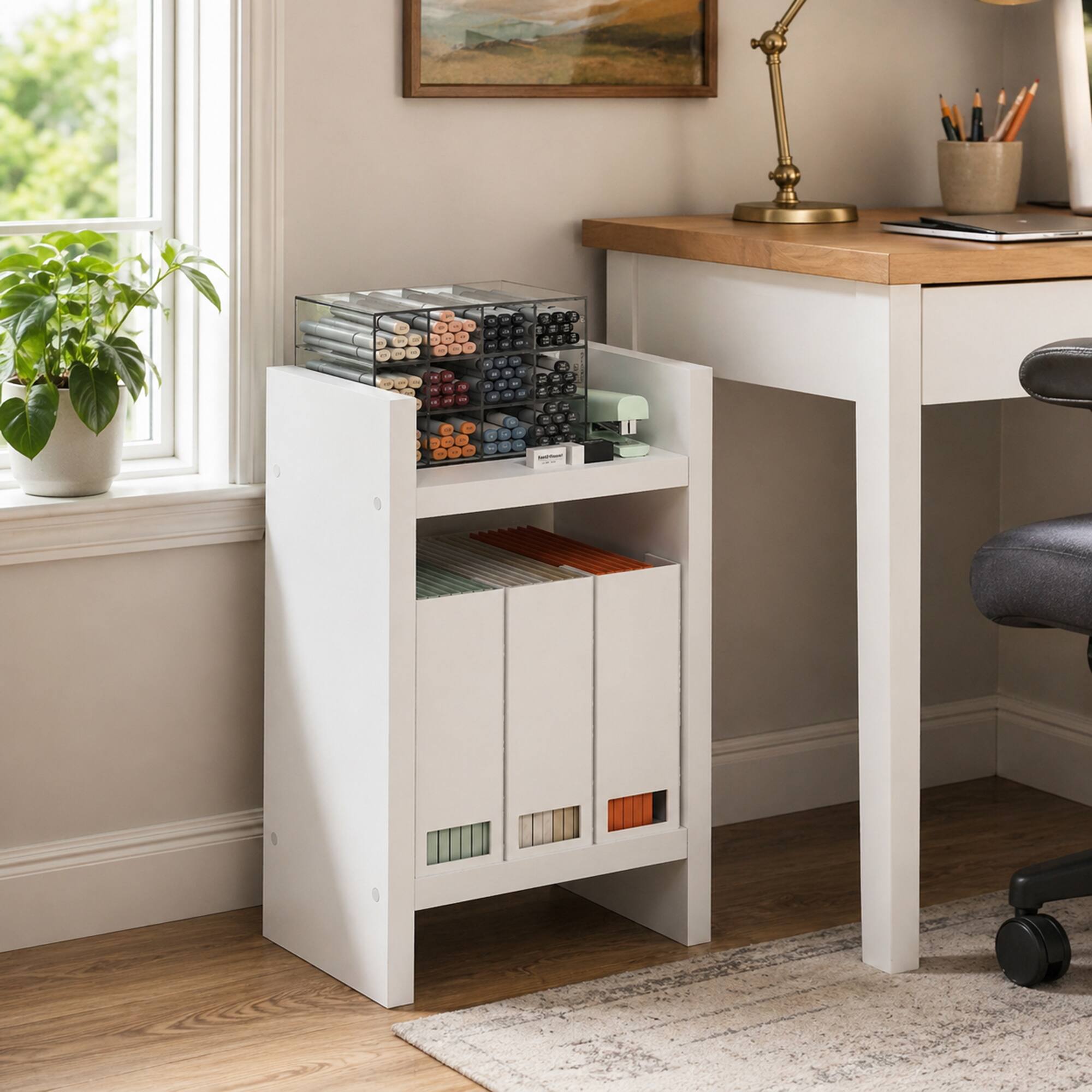 Front. Furinno - VIOLA Book Shelf, Narrow Bookshelf, Corner Shelf, Organization and Storage with Extra Thick Frame, 9.8 x 15.3 x 23.2 - White.