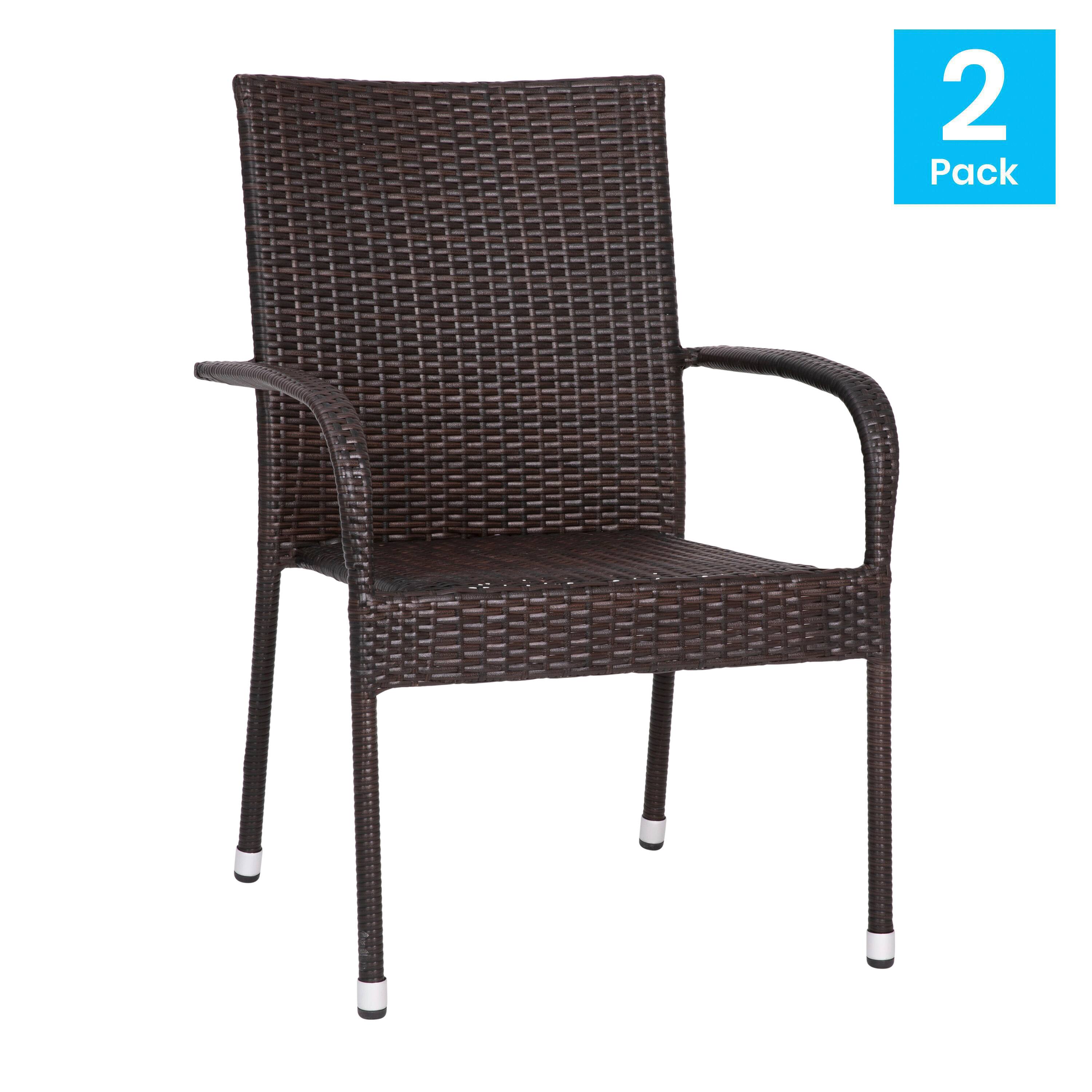 Alt View 1. Emma + Oliver - Sala Stacking All-Weather Wicker Wrapped Powder Coated Steel Patio Club Chairs for Indoor and Outdoor Use - Espresso.