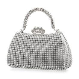 Unique Bargains - Sparkly Rhinestone Evening Clutch Purse with Handle for Women, Vintage Crystal Clasp Handbag for 1920s Party - Silver