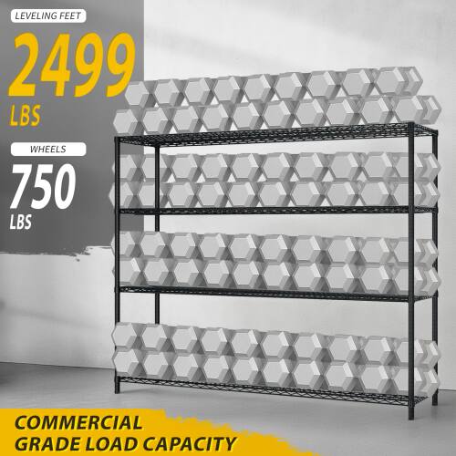 LEVELING FEET 2499 LBS  
WHEELS 750 LBS  
COMMERCIAL GRADE LOAD CAPACITY