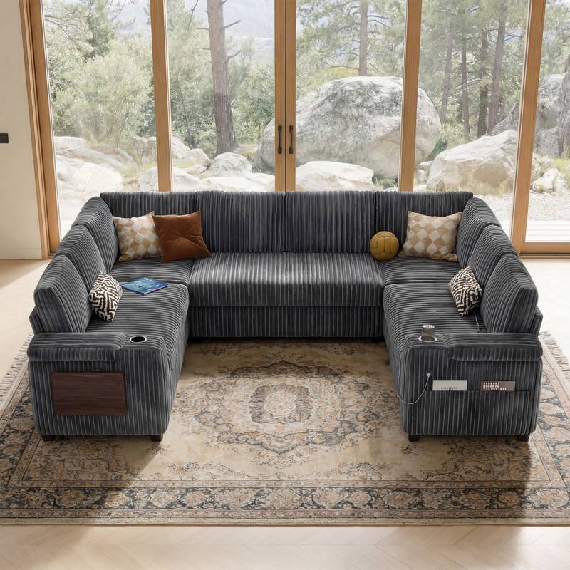 Dyonery 112" Modular Sectional Sofa, U Shaped 8 Seater Sleeper Sofa ...