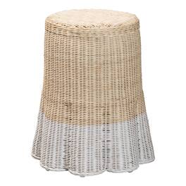 bali & pari - Sarna Natural Rattan End Table - Handwoven Wicker Accent Table with Scalloped Base and Two-Tone Finish - Natural Brown/White