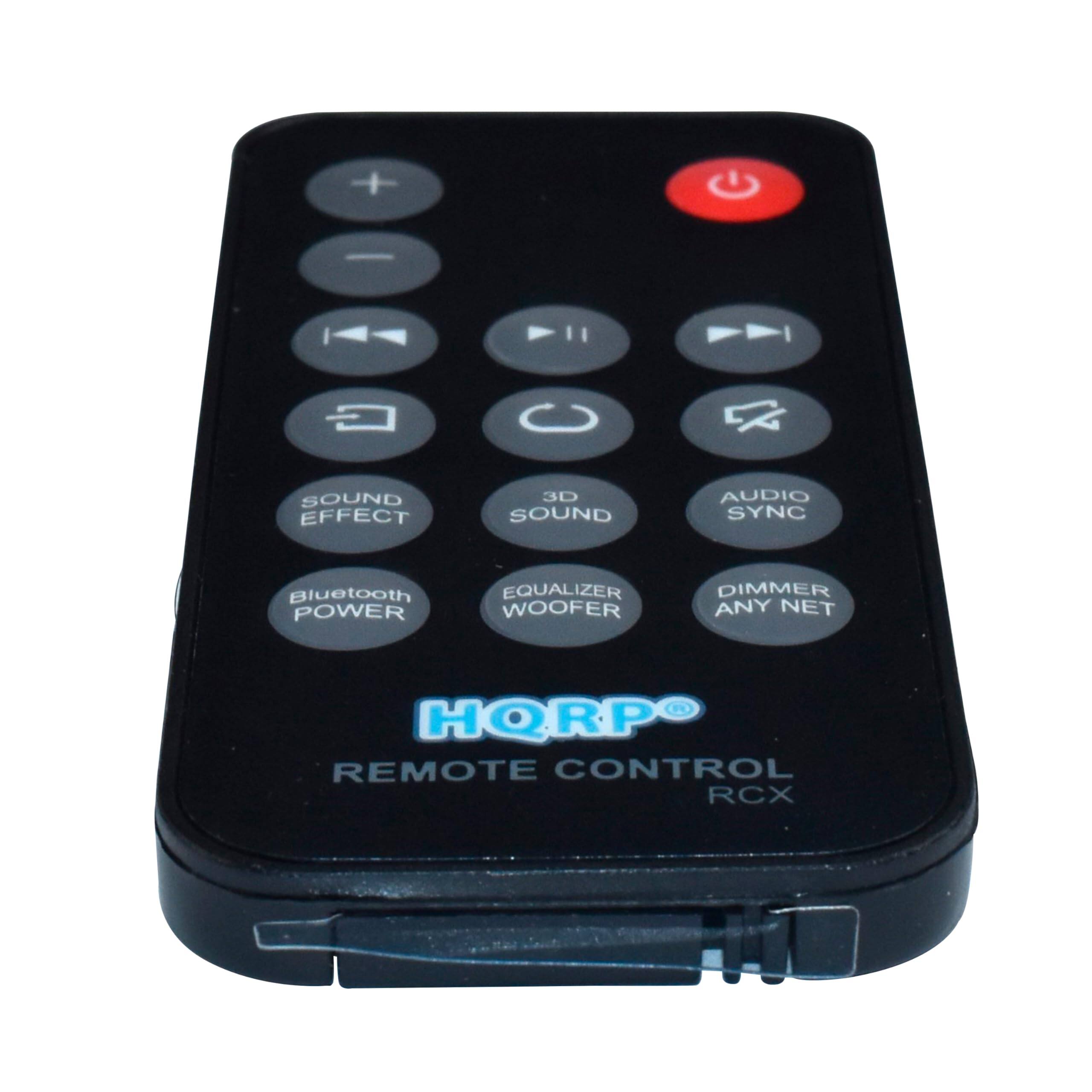 SOUND EFFECT  
3D SOUND  
AUDIO SYNC  
Bluetooth  
POWER  
EQUALIZER  
WOOFER  
DIMMER  
ANY NET  
HQRP  
REMOTE CONTROL RCX