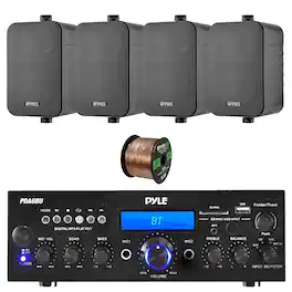 Enrock - Pyle PDA6BU 200-Watt Bluetooth Home Stereo Receiver, 4x 4" 200-Watt 3-Way Black Box Speakers w/Wire