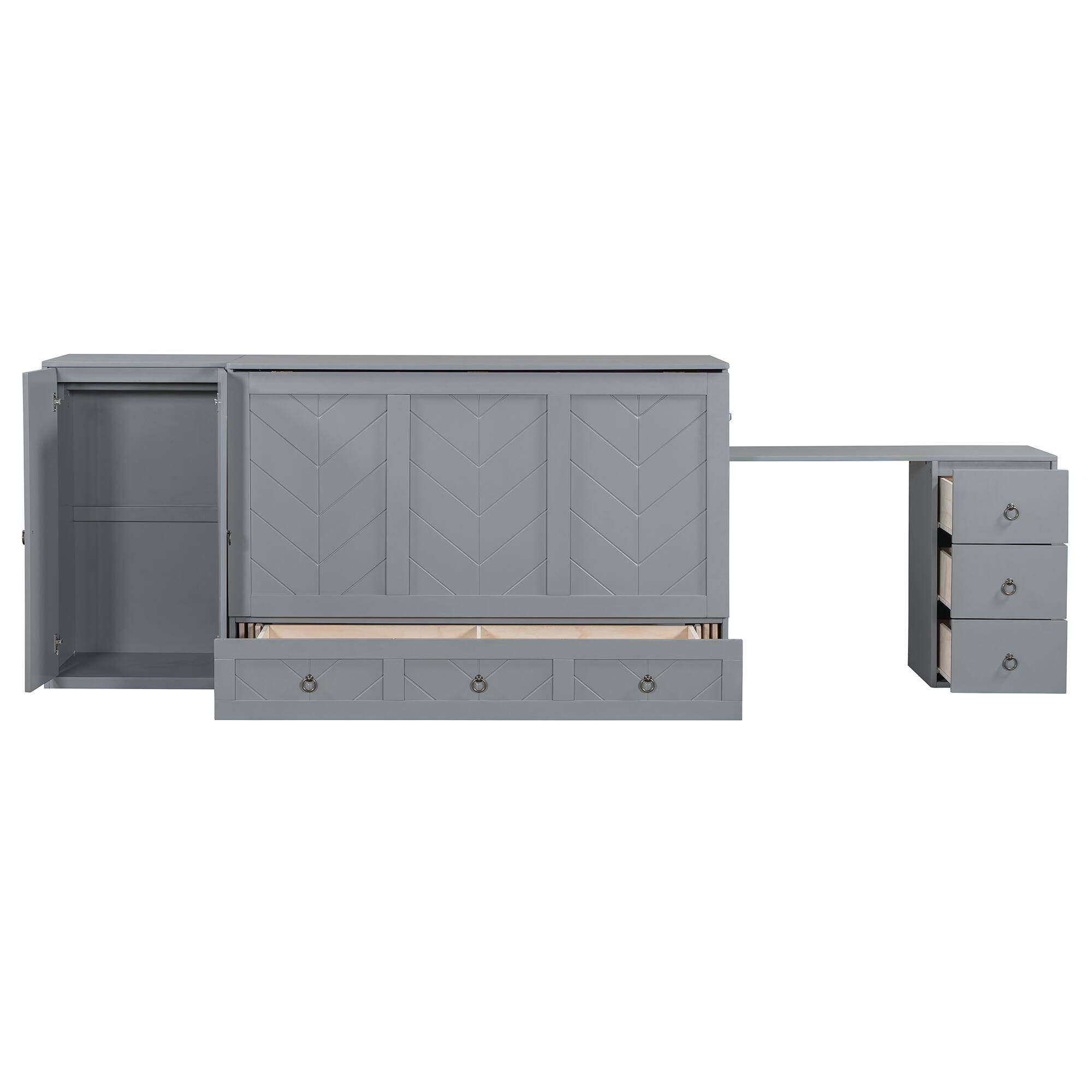 Alt View 7. Tiramisubest - Queen Size Murphy Bed with USB, Drawer, Wardrobe/Desk - Gray Wood+MDF Cabinet Bed - Gray.