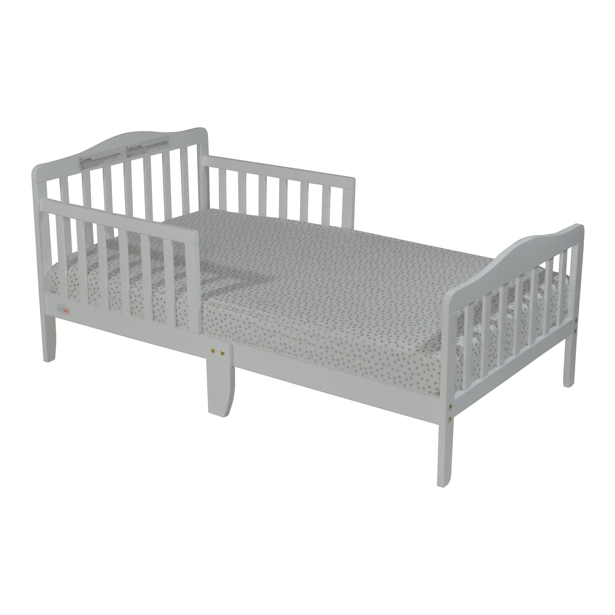 Back. GOODSILO - Classic Solid Wood Toddler Bed with Safety Rails for Child's Room Transition - White.