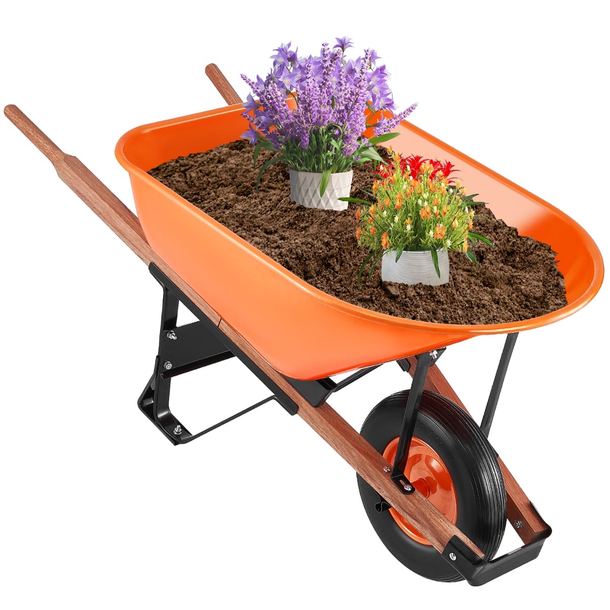 Loheer - 6 cu ft wheelbarrow cart 330 lbs capacity garden dump cart with 16 inch solid foam tire