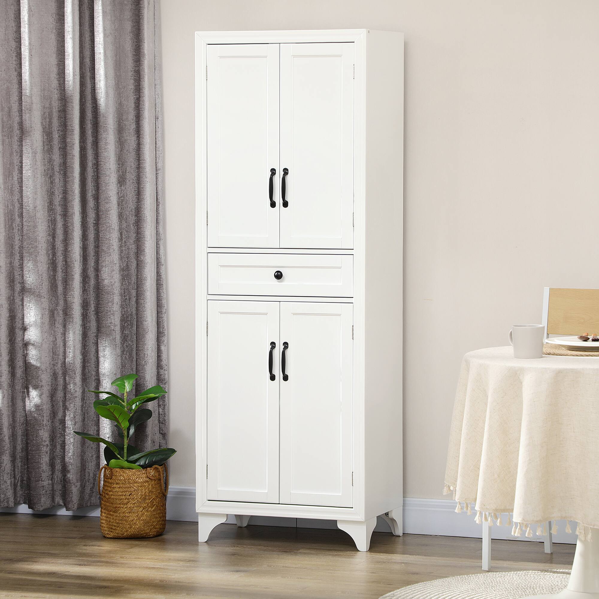 Alt View 1. Homcom - 67" 4-Door Kitchen Pantry with Drawer and Adjustable Shelves - White.