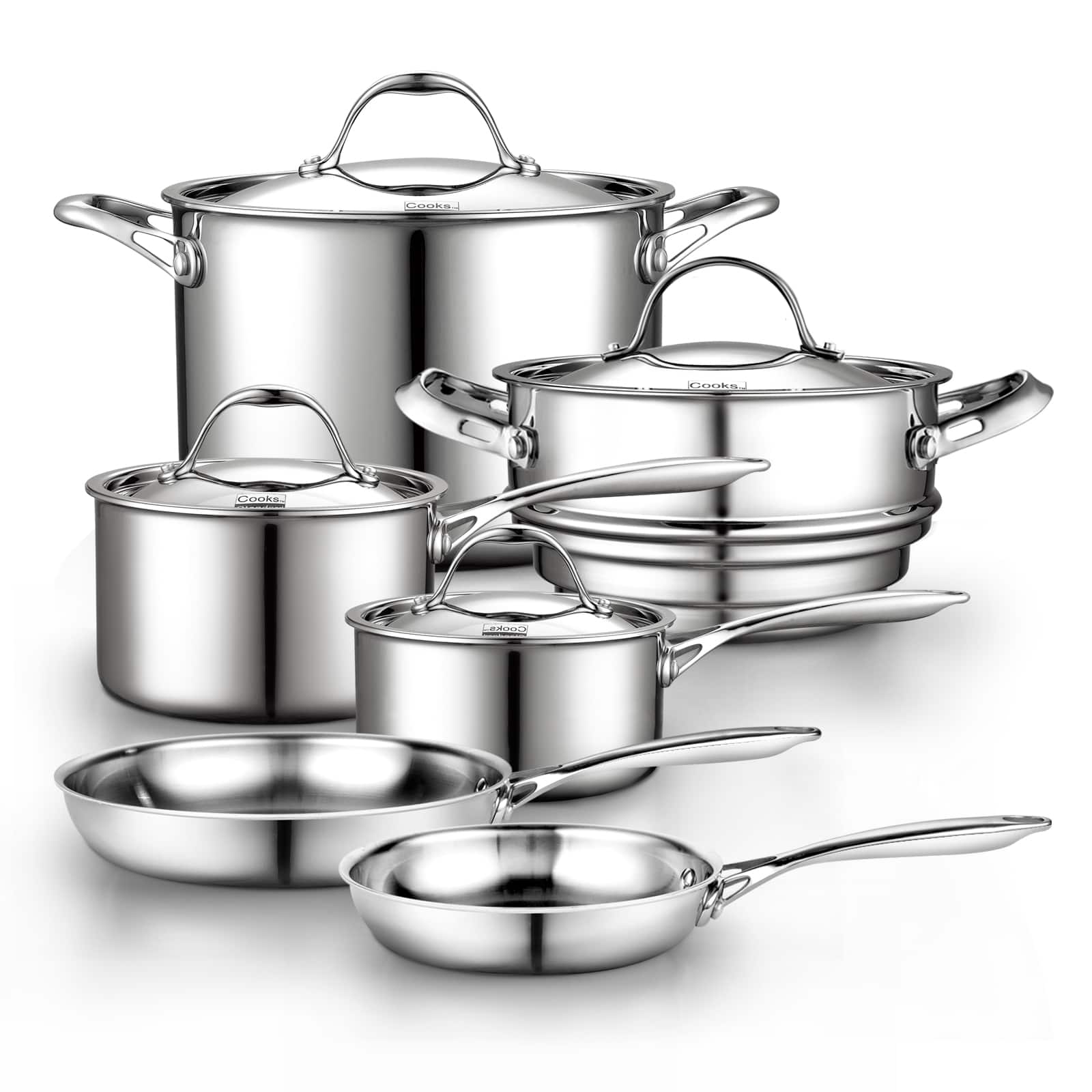 Cooks Standard - Multi Ply Clad Pot Pan Cookware Set, Saucepan, Steamer, Stockpot with Lids - Stainless Steel