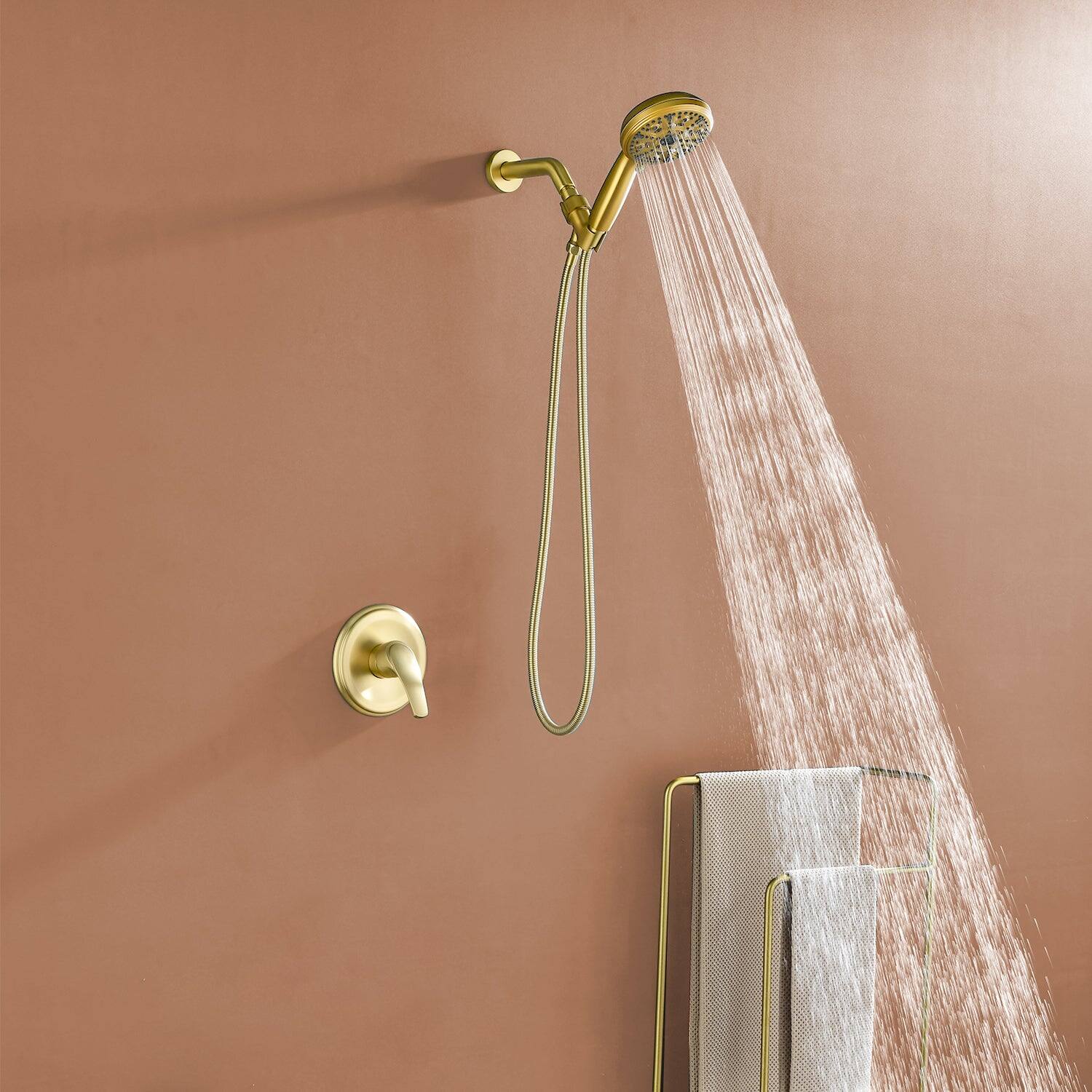 Alt View 3. Boyel Living - Brushed Gold Shower Set with 10 Function Handheld Shower and Pressure Balance Valve - Brushed Gold.