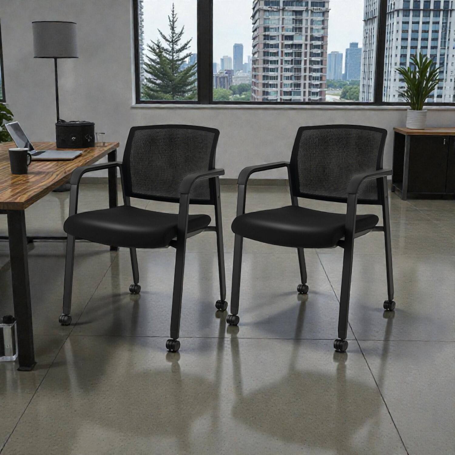 Front. Hivvago - 2-Piece Mesh Back Office Chair Set with Wheels for Easy Mobility - Black.