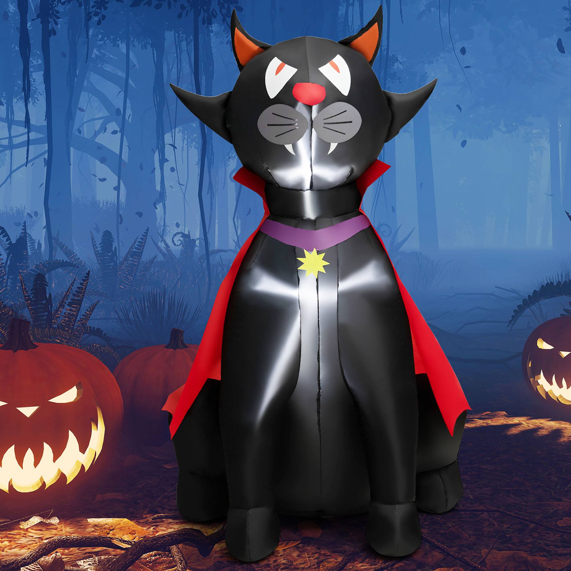 Alt View 3. Gymax - Gymax 4.7FT Halloween Red Cloak Vampire cat Inflatables Outdoor Decor w/ LED Lights - Black,Red.