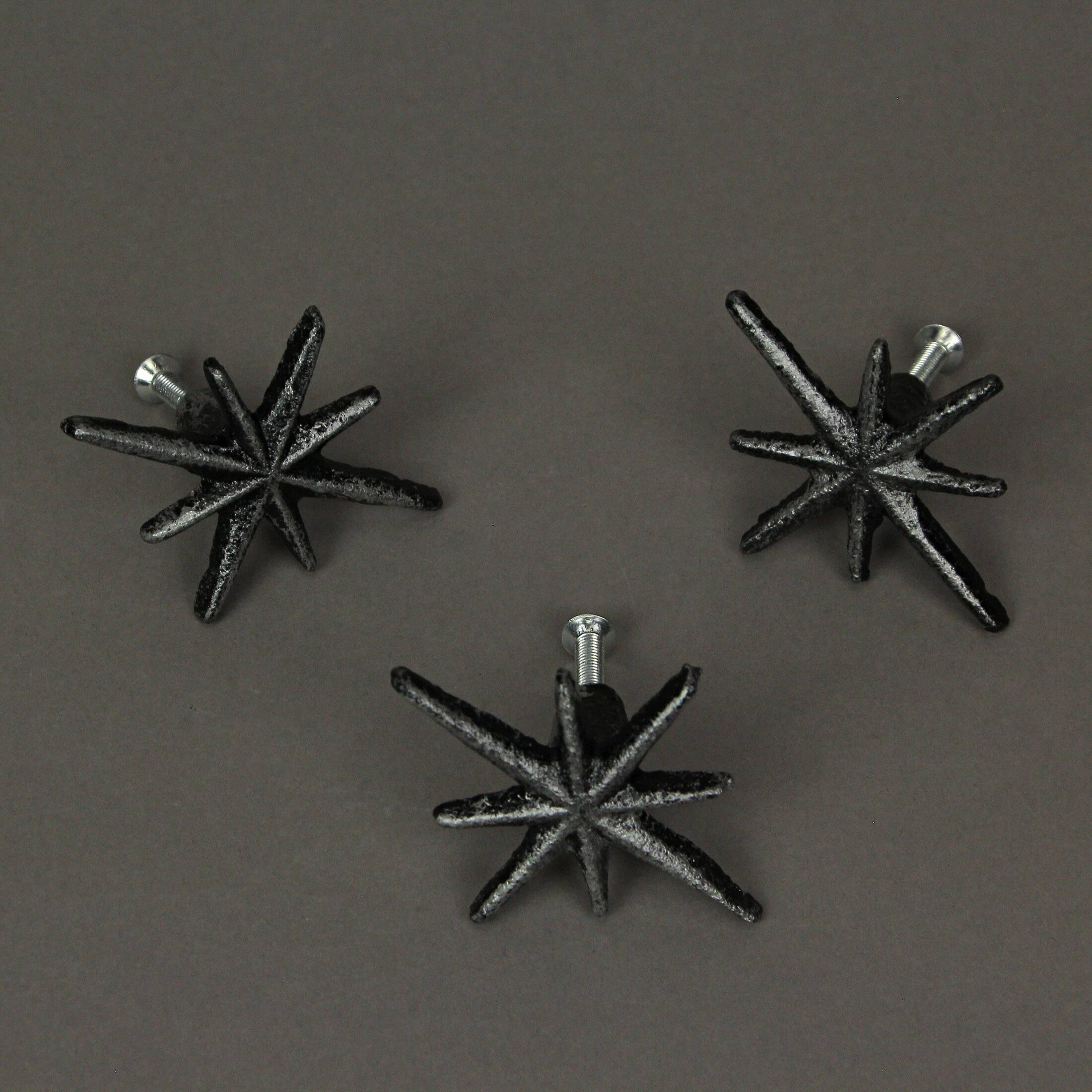 Alt View 10. Zeckos - Set of 6 Antique Silver Finish Mid Century Modern Starburst Drawer Pulls Knobs - Silver.