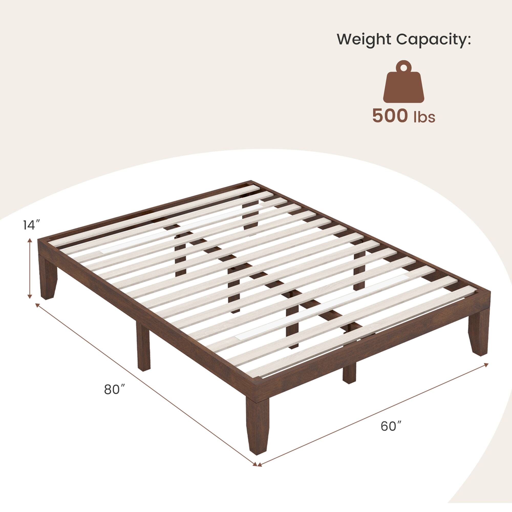 Weight Capacity: 500 lbs

14" x 80" x 60"