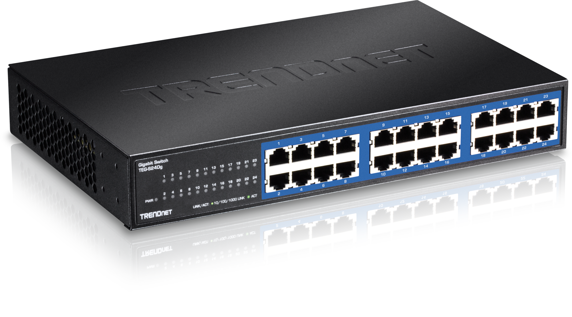 TRENDNET 15 17 19 21 13 11 9 7 5 3 1 D D 22 20 18 Switch 21 23 16 Gigabit 17 19 D 13 15 14 TEG-S240g 7 9 11 12 3 5 10 1 . 24 22 55 18 20  so 14 16 12 6 18 8 10 4 4 6 2 2 ar ACT 14 UNK PWR 10/100/1000 JS UNK/ACT: 10 TRENDNET B 9  5 ACT  TDA 1001/001/01  TRENDNET SS 54 or 50 ! or 10 15 8 g PWR IN in
23 24 AS