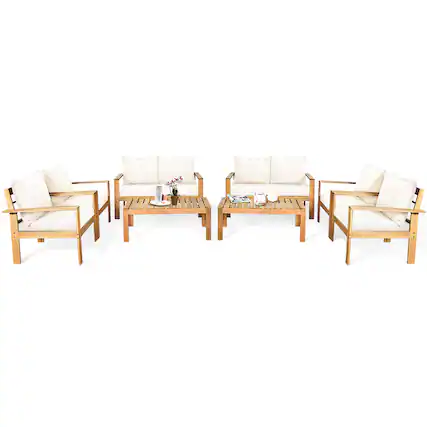 Front. Costway - Costway 8PCS Patio Furniture Set Acacia Wood Thick Cushion Loveseat Sofa - White.