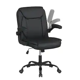 Costway - Leather Office Chair with Flip-up Armrests, Rocking Function, Adjustable Height - Black