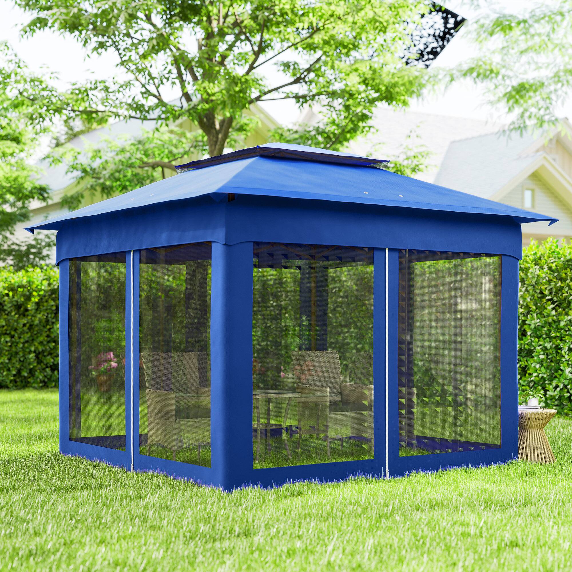 Alt View 7. Outsunny - Outdoor Patio Pop Up Canopy Gazebo Shelter with Zipper Netting, Carry Bag - Blue.