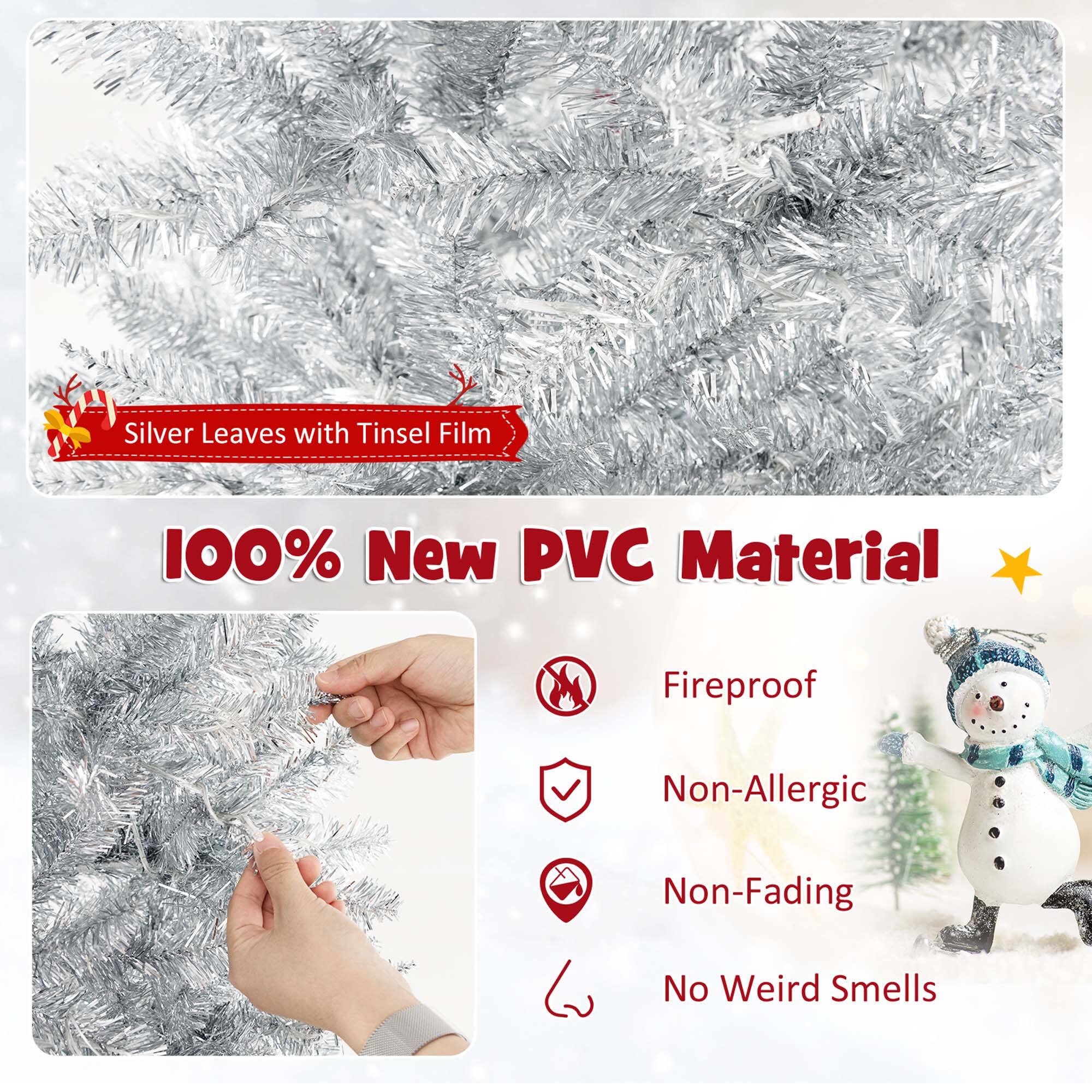 Silver Leaves with Tinsel Film 100% New PVC Material Fireproof Non-Allergic Non-Fading No Weird Smells