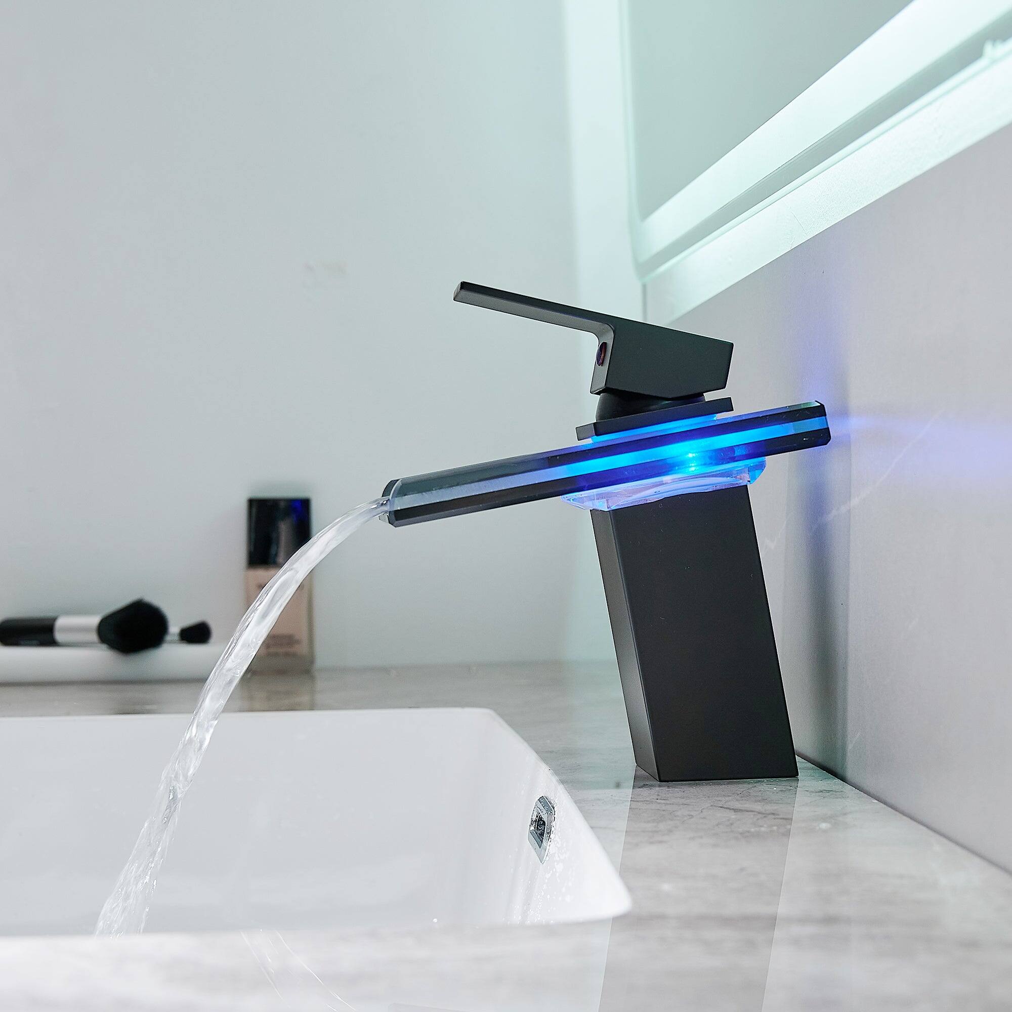 Alt View 7. Boyel Living - Brass Single Handle Single Hole Bathroom Faucet Matte Black with LED Temperature Sensor and Supply Hoses Easy Install - Matte Black.